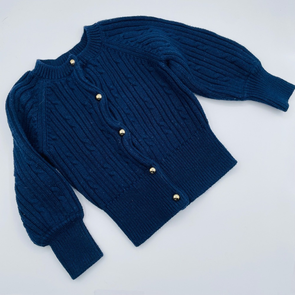Janie and Jack Navy Cable Knit Balloon Sleeve Cardigan Sweater Dressy 18-24 Mo